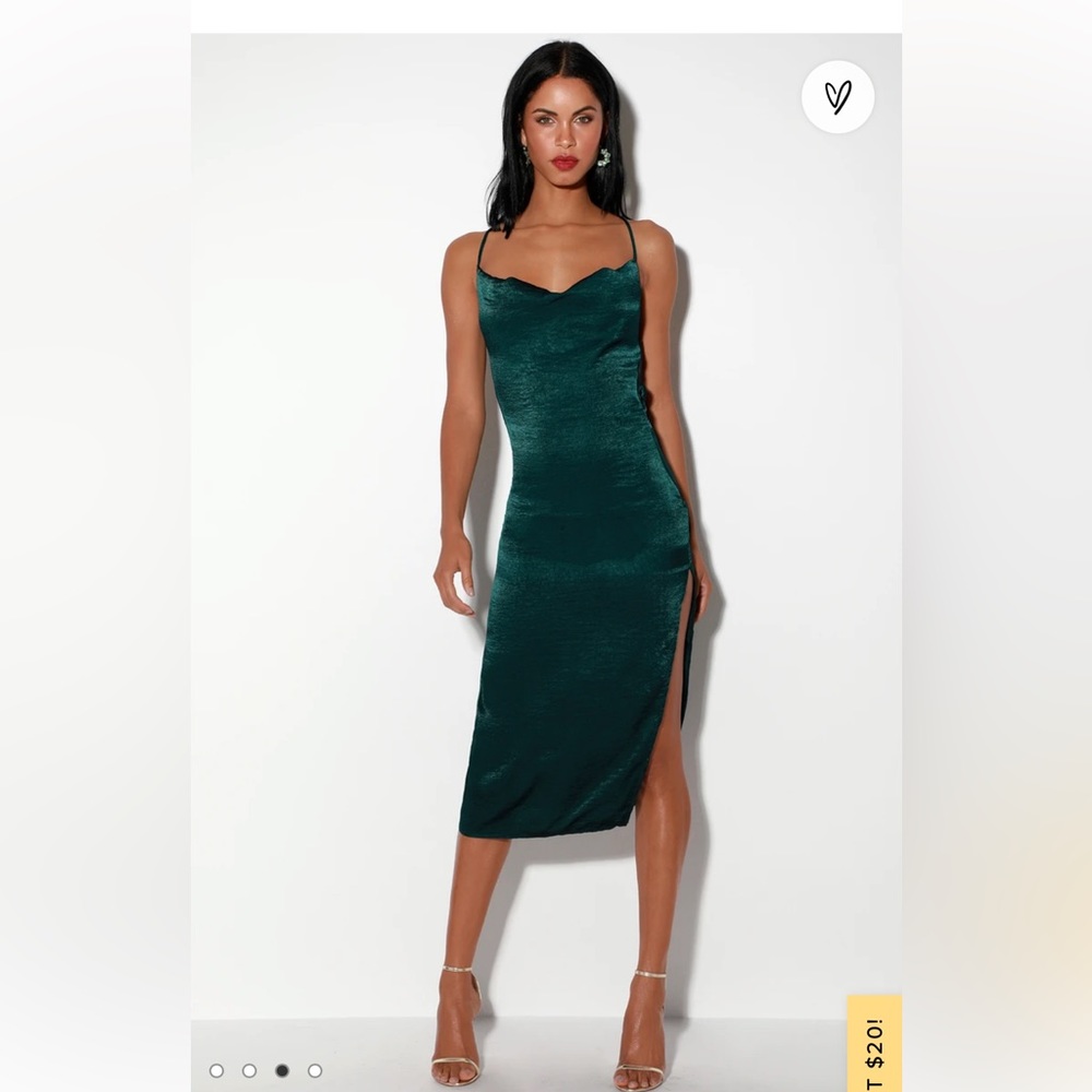 Lulu's Emerald Green Satin Midi Slip Dress